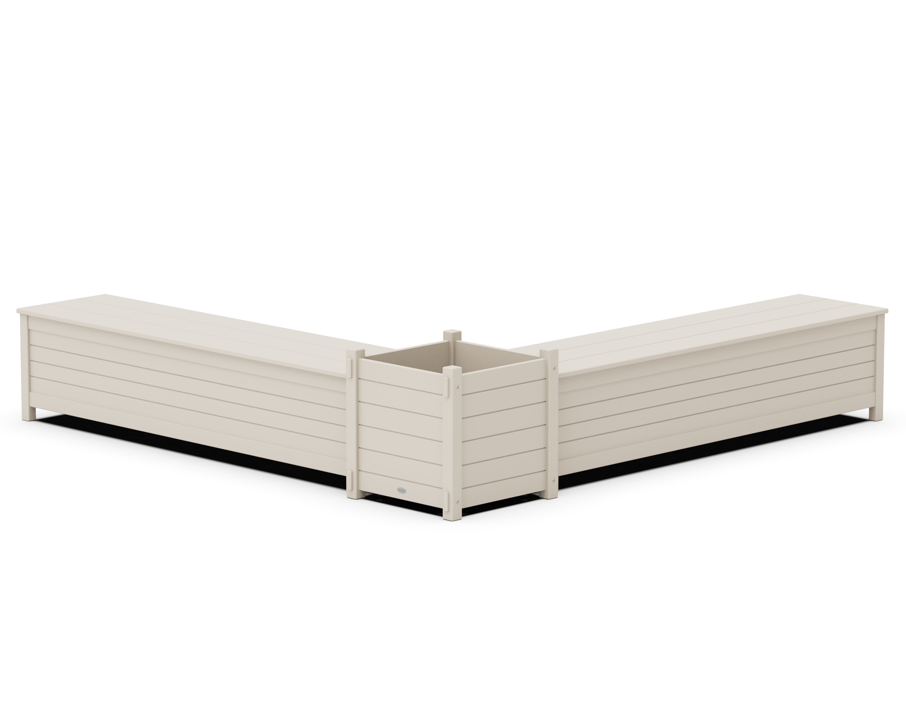POLYWOOD® 72" Nautical L- Shaped Planter Storage Bench Set- Large in Sand