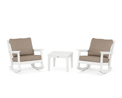 POLYWOOD® Chippendale 3-Piece Deep Seating Rocker Set in White / Spiced Burlap