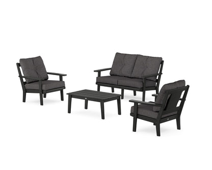 POLYWOOD® Prairie 4-Piece Deep Seating Set with Loveseat in Black / Ash Charcoal