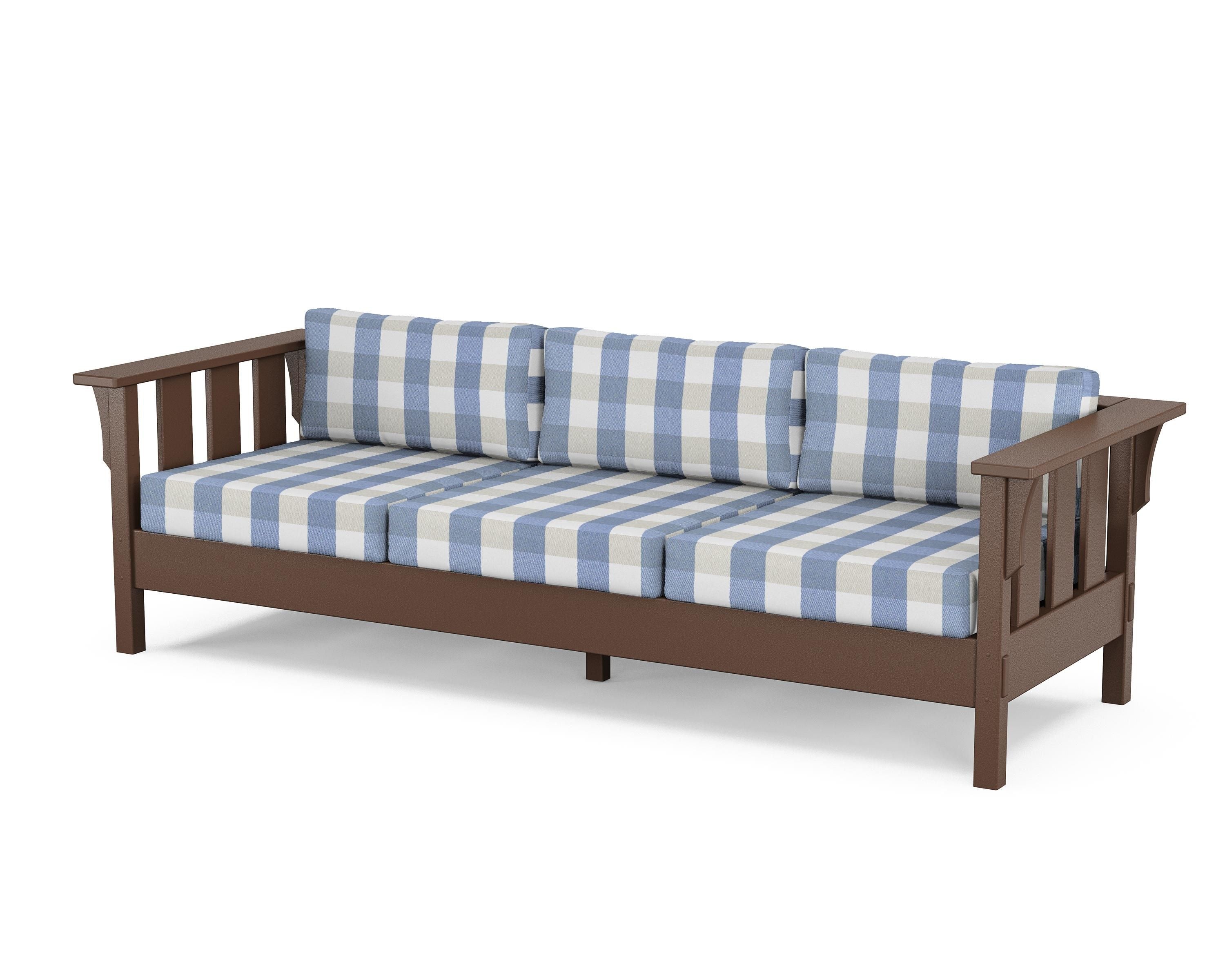 Martha Stewart by POLYWOOD® Acadia Deep Seating Sofa in Mahogany / Buffalo Plaid Sky Blue