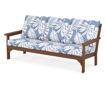 POLYWOOD® Vineyard Deep Seating Sofa in Teak / Leaf Sky Blue