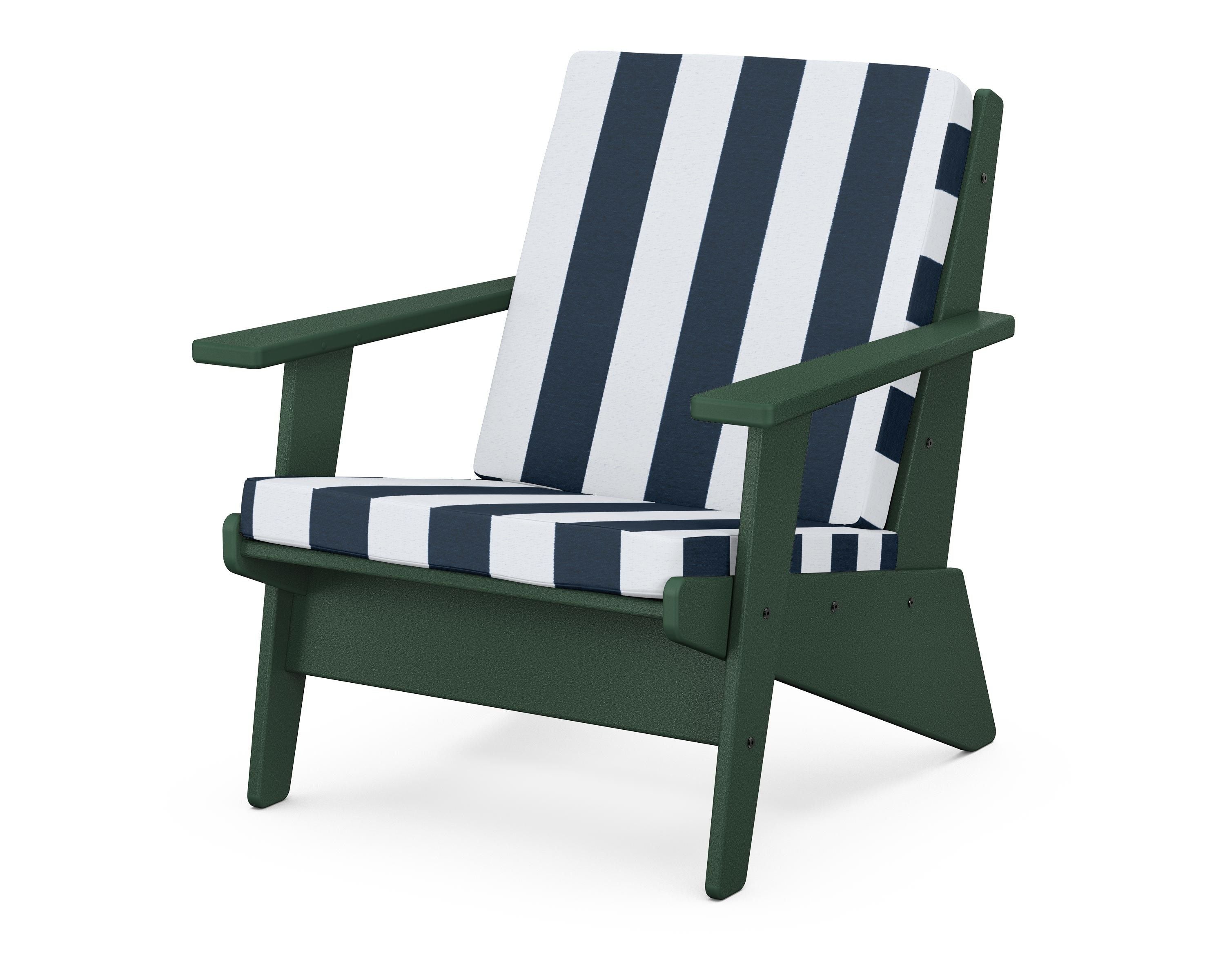 POLYWOOD® Riviera Modern Lounge Chair in Green / Cabana Stripe Marine Indigo