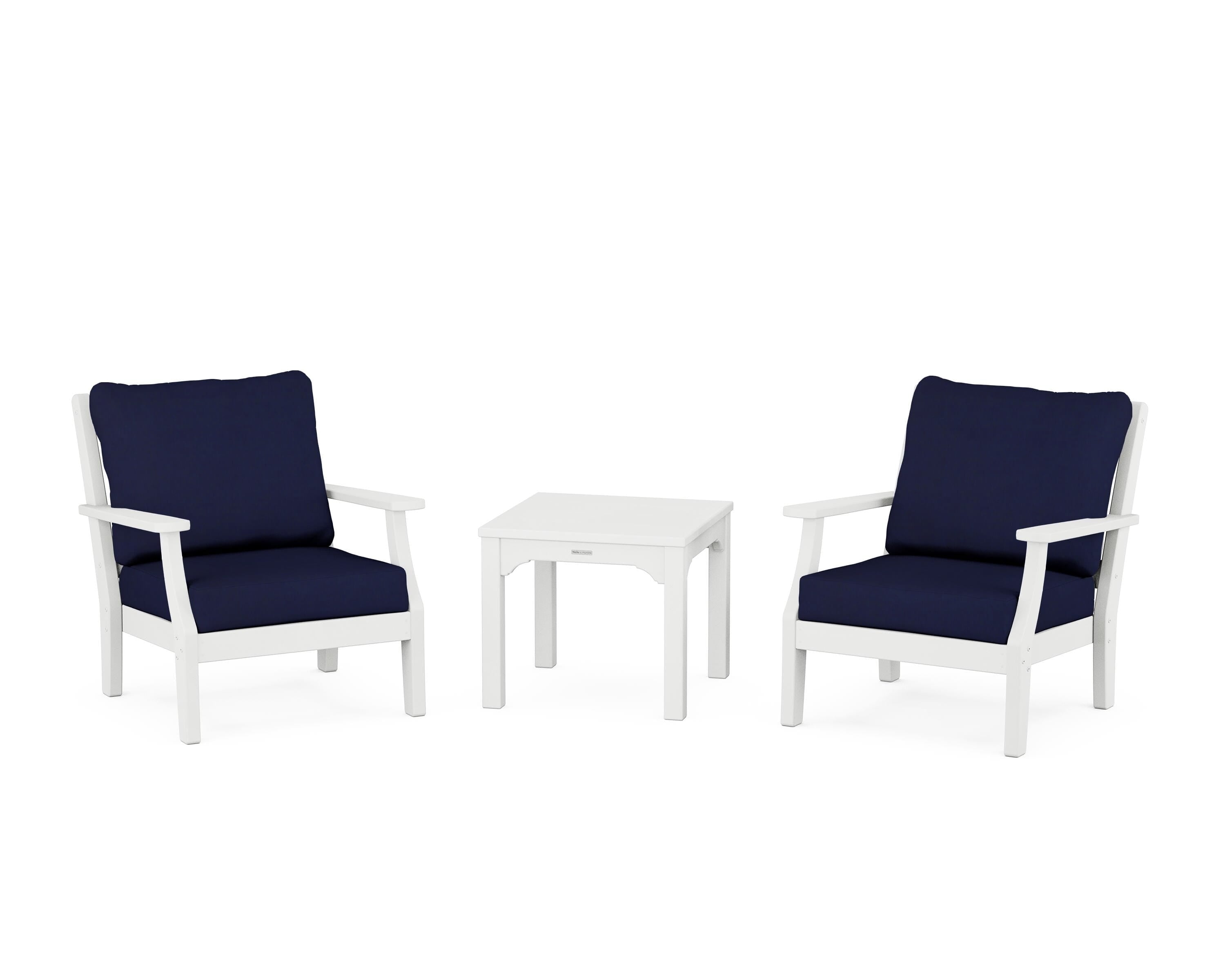 Martha Stewart by POLYWOOD® Chinoiserie 3-Piece Deep Seating Set in White / Navy
