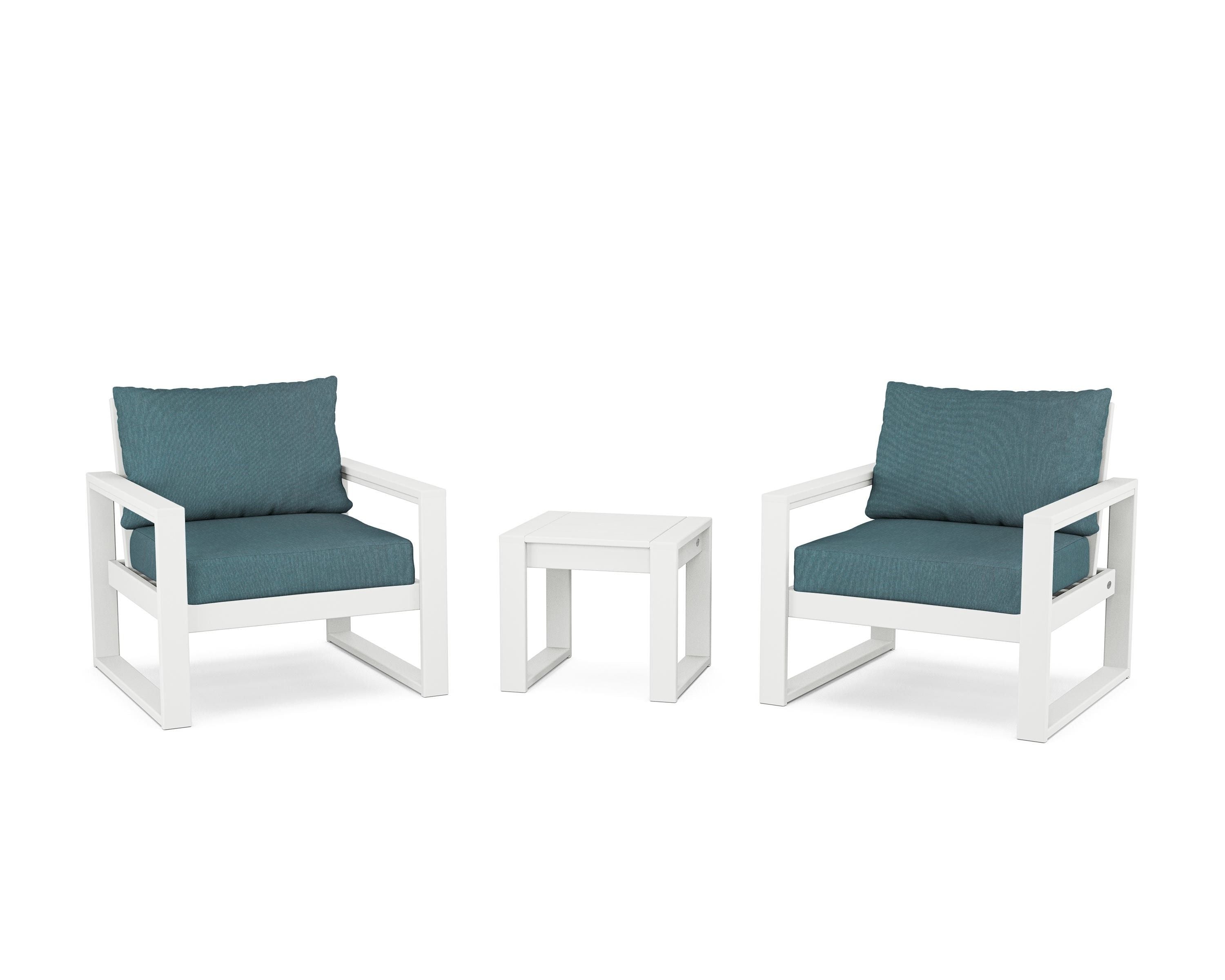 POLYWOOD® EDGE Sectional 3-Piece Deep Seating Set in White / Ocean Teal