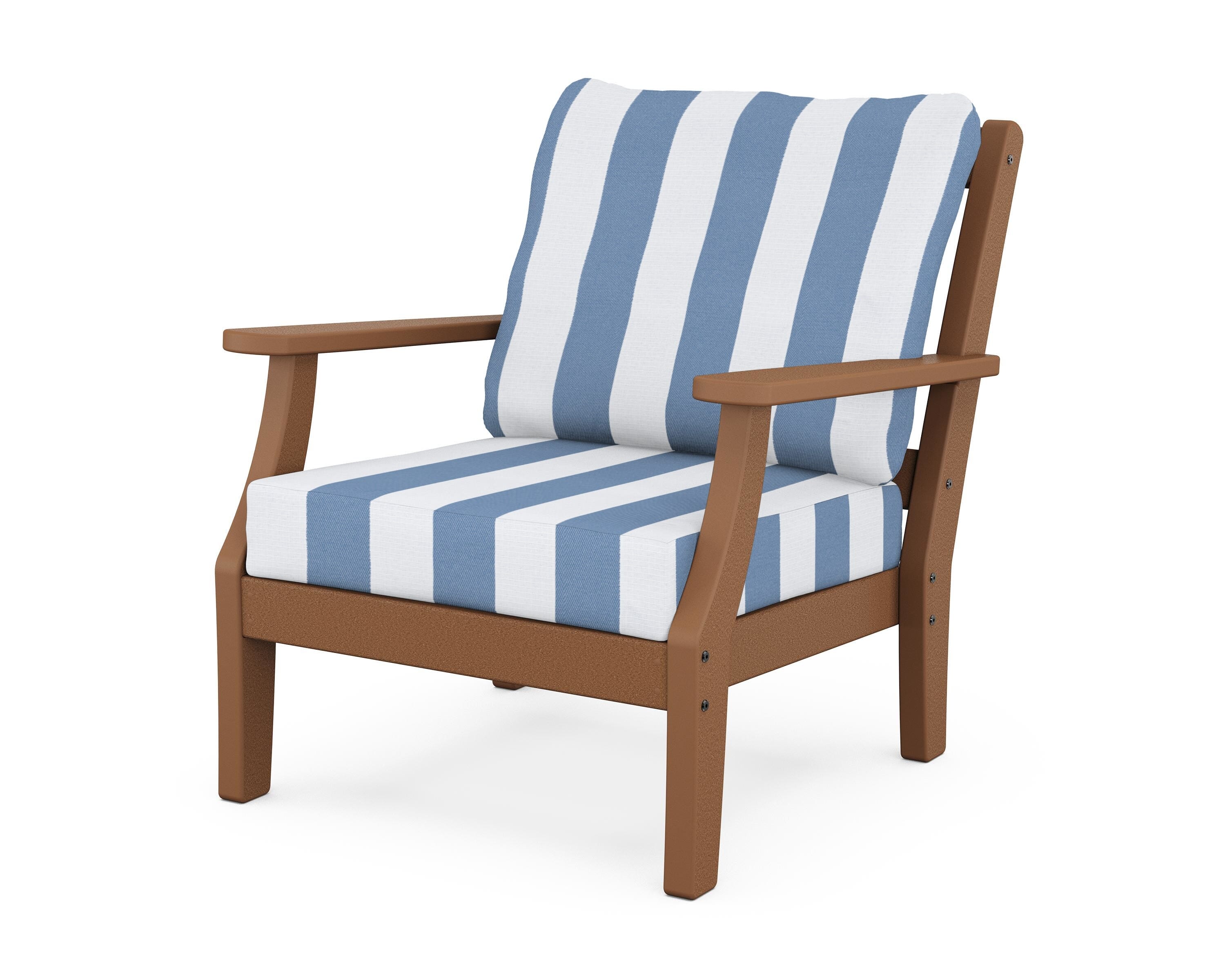 Martha Stewart by POLYWOOD® Chinoiserie Deep Seating Chair in Teak / Cabana Stripe Sky Blue