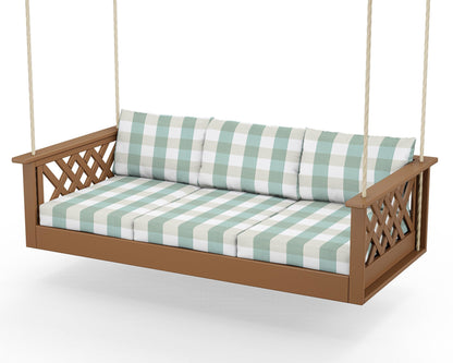 Country Living Wovendale Daybed Swing in Teak / Buffalo Plaid Glacier Spa