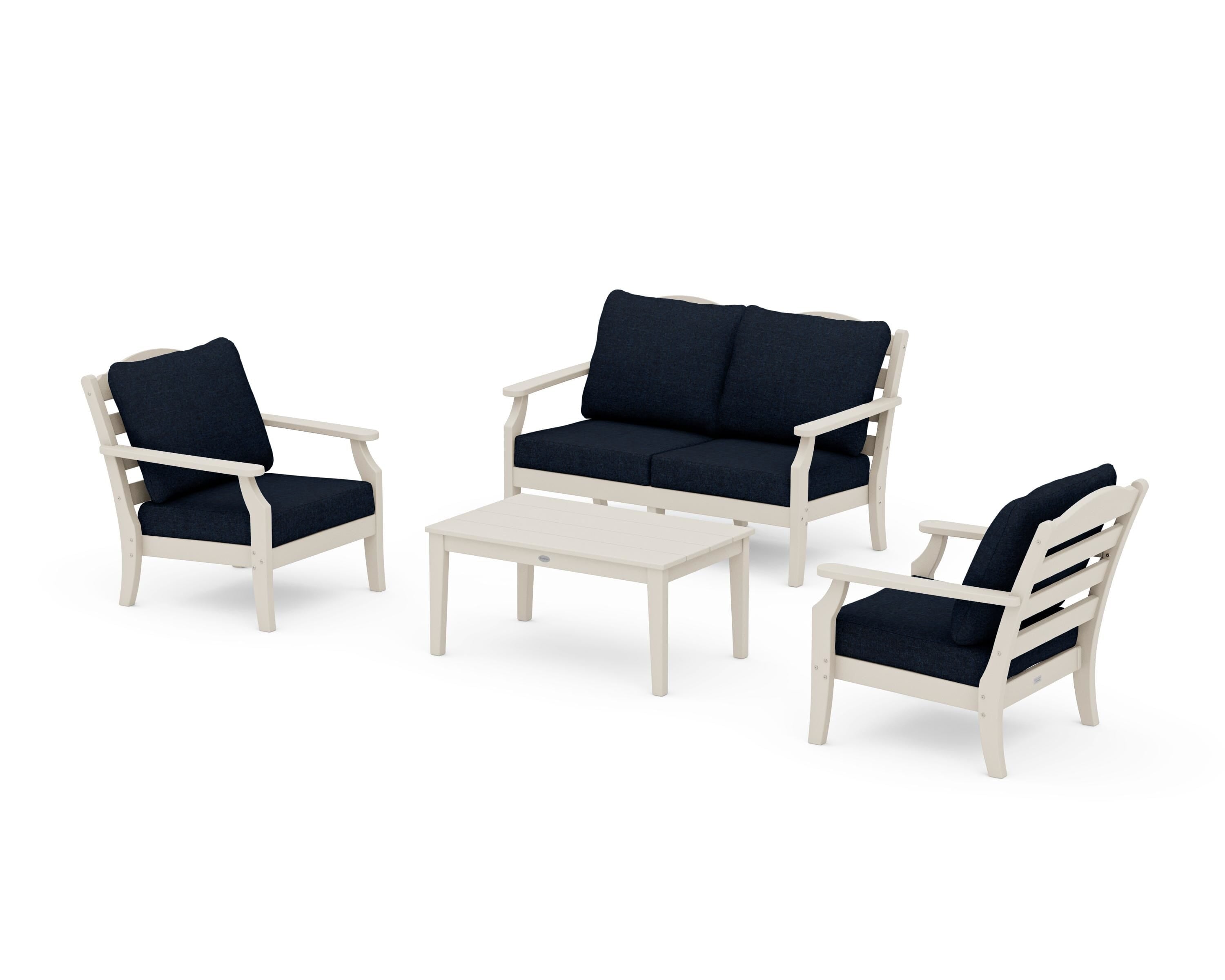 Draper James™ by  POLYWOOD® Savannah 4-Piece Deep Seating Set with Loveseat in Sand / Marine Indigo