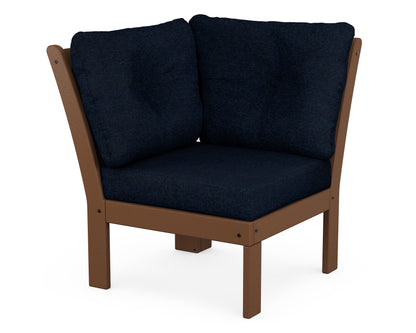 POLYWOOD® Vineyard Modular Corner Chair in Teak / Marine Indigo