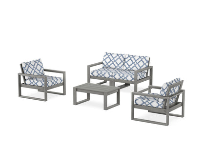 POLYWOOD® EDGE Sectional 4-Piece Deep Seating Set with Loveseat in Slate Grey / Trellis Sky Blue