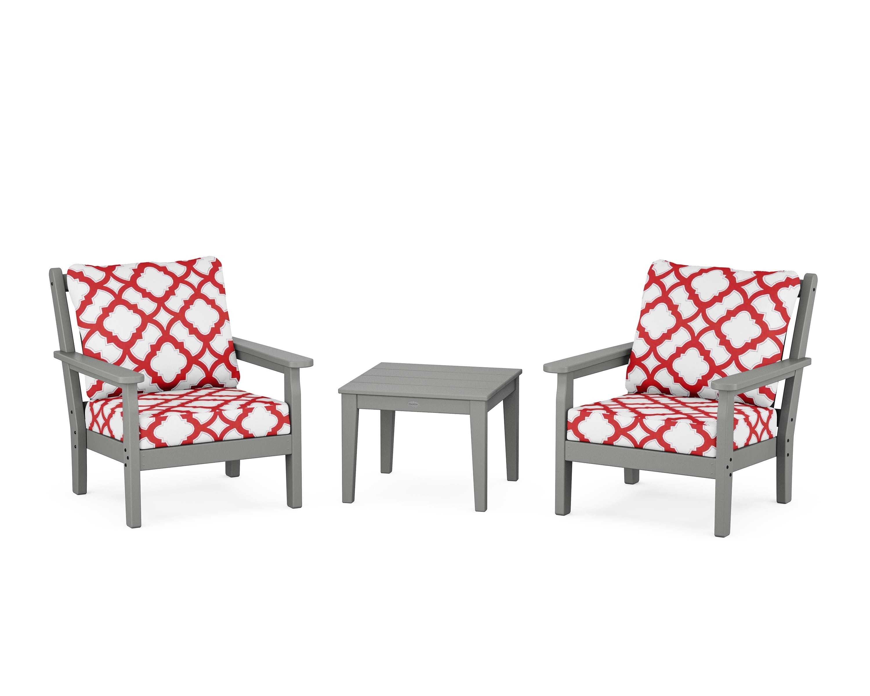 POLYWOOD® Chippendale 3-Piece Deep Seating Set in Slate Grey / Trellis Crimson