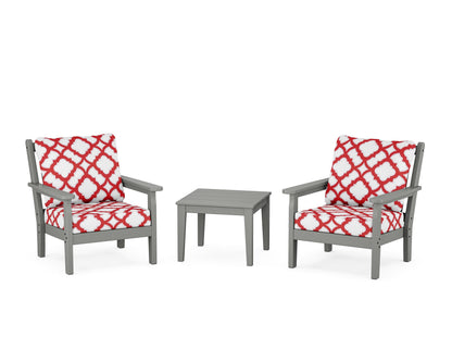 POLYWOOD® Chippendale 3-Piece Deep Seating Set in Slate Grey / Trellis Crimson