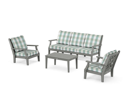 Country Living Wovendale 4-Piece Deep Seating Set with Sofa in Slate Grey / Buffalo Plaid Glacier Spa