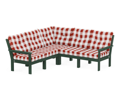 POLYWOOD® Vineyard 5-Piece Sectional in Green / Buffalo Plaid Crimson