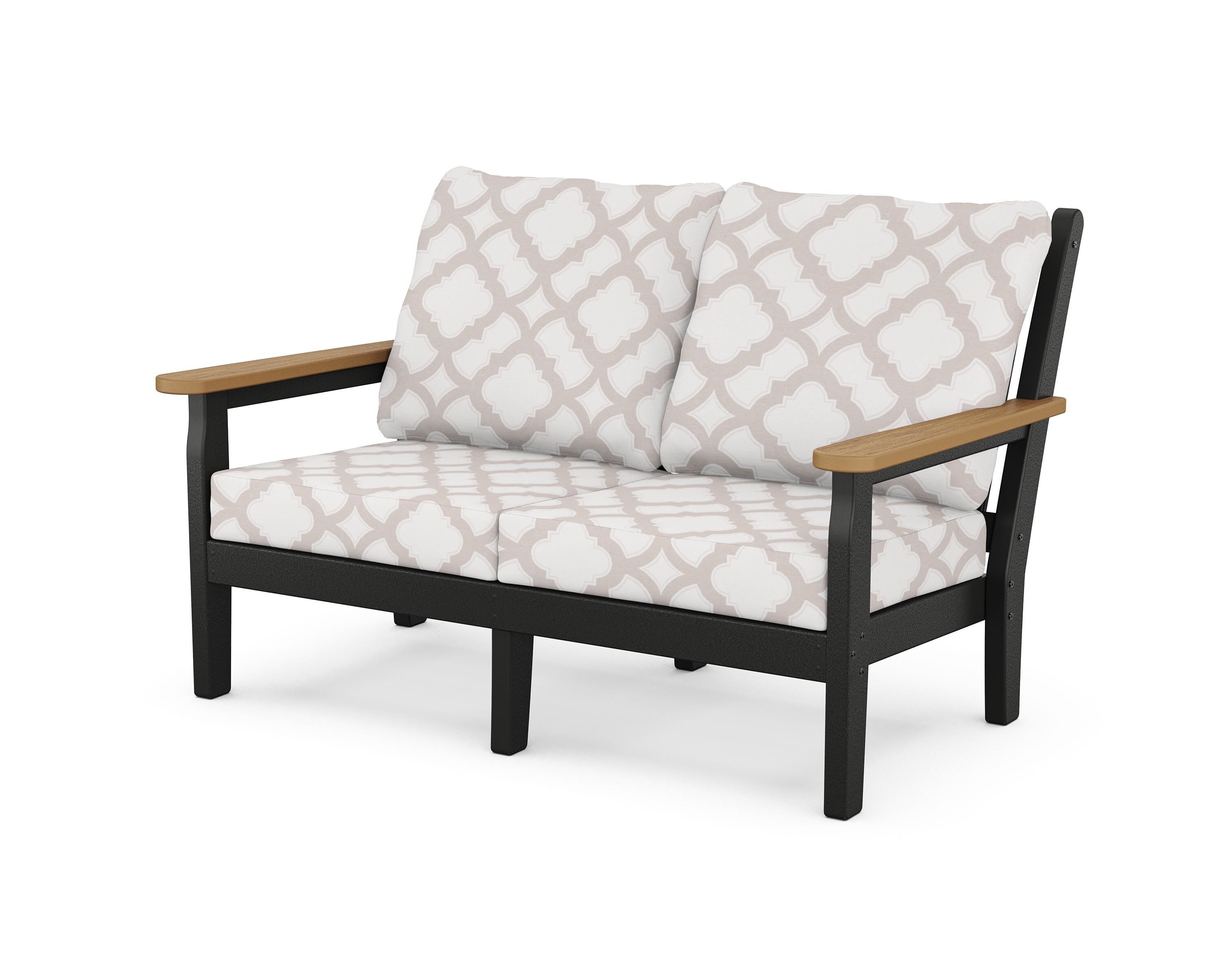 POLYWOOD® Chippendale Deep Seating Loveseat in Black / Natural / Trellis Dune Burlap