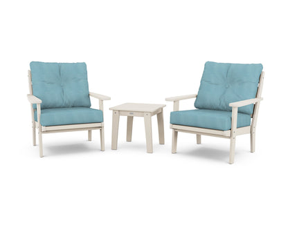 POLYWOOD® Lakeside 3-Piece Deep Seating Chair Set in Sand / Lattice Sky Blue