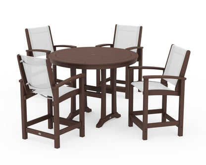 POLYWOOD® Coastal 5-Piece Counter Set in Mahogany / White Sling
