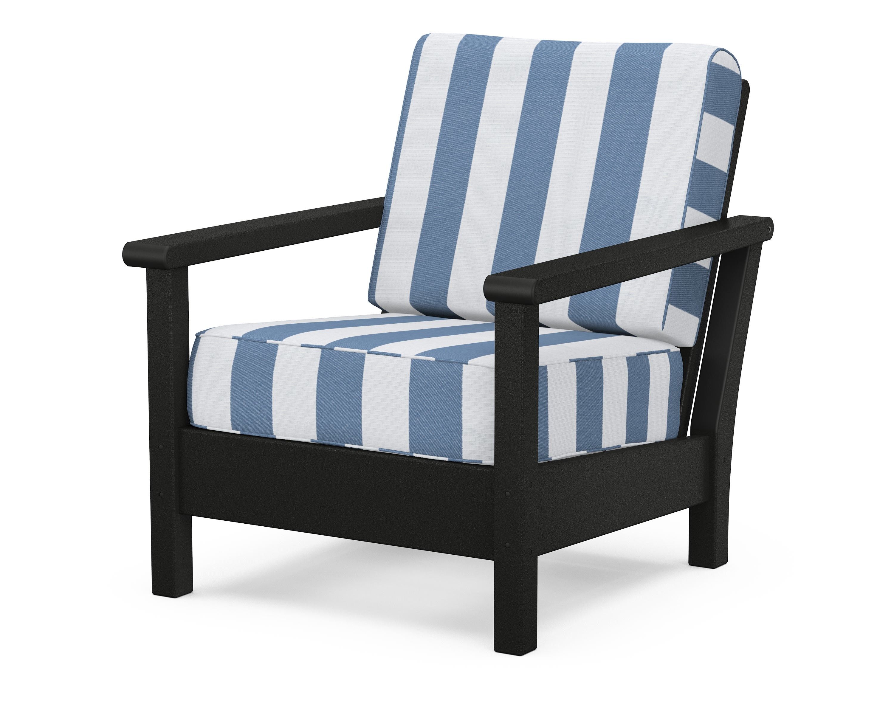 POLYWOOD® Harbour Deep Seating Chair in Black / Cabana Stripe Sky Blue