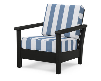 POLYWOOD® Harbour Deep Seating Chair in Black / Cabana Stripe Sky Blue