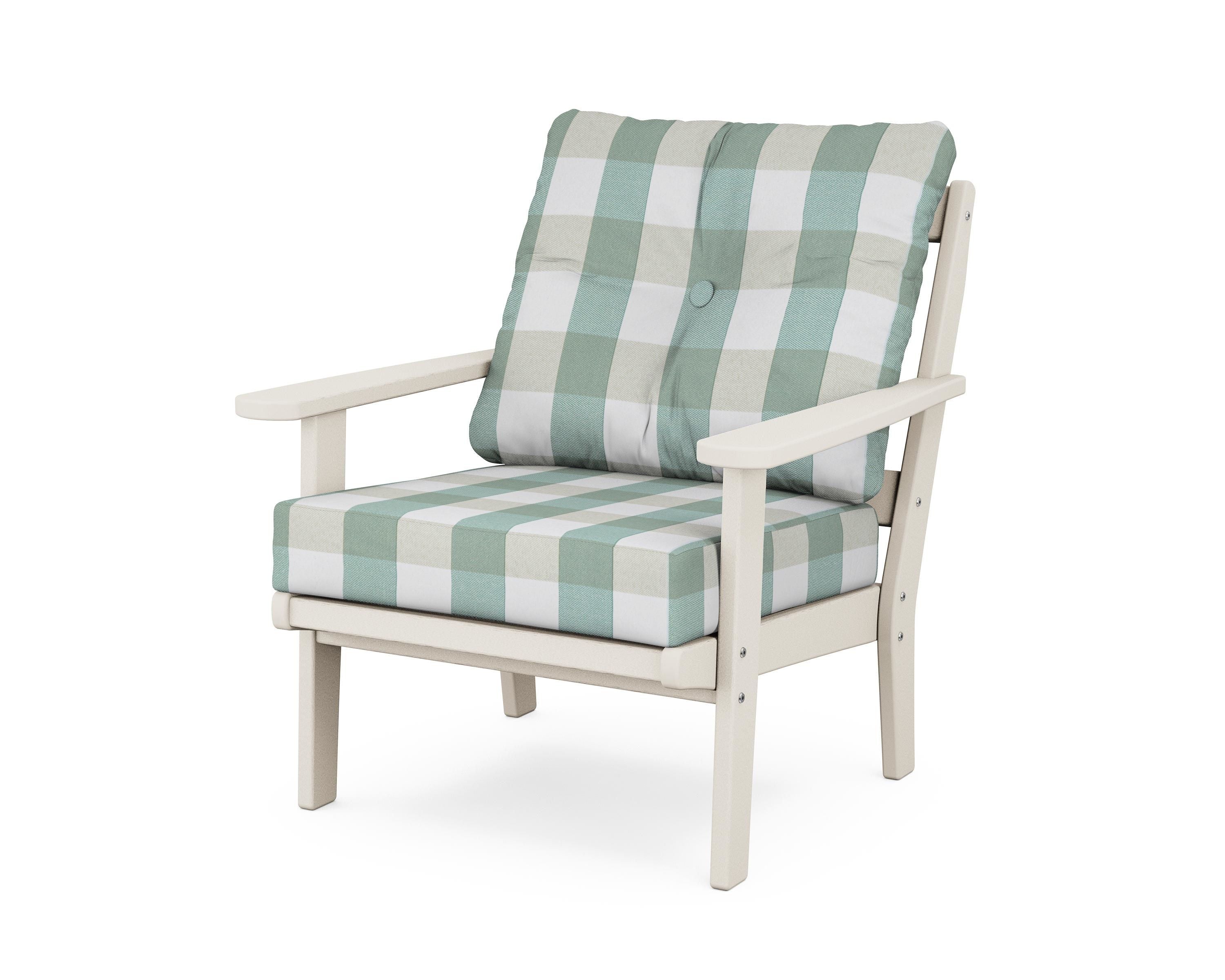 POLYWOOD® Mission Deep Seating Chair in Sand / Buffalo Plaid Glacier Spa