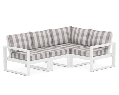 POLYWOOD® EDGE 4-Piece Modular Deep Seating Set in White / Buffalo Plaid Grey Mist