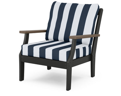 POLYWOOD® Braxton Deep Seating Chair in Black / Kona / Cabana Stripe Marine Indigo