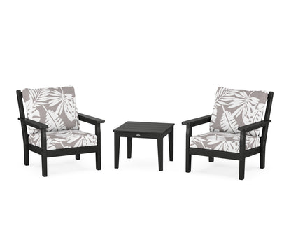 POLYWOOD® Chippendale 3-Piece Deep Seating Set in Black / Leaf Grey Mist