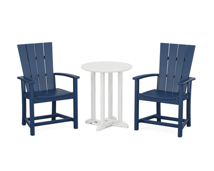 POLYWOOD® Quattro 3-Piece Round Farmhouse Bistro Dining Set in Navy / White