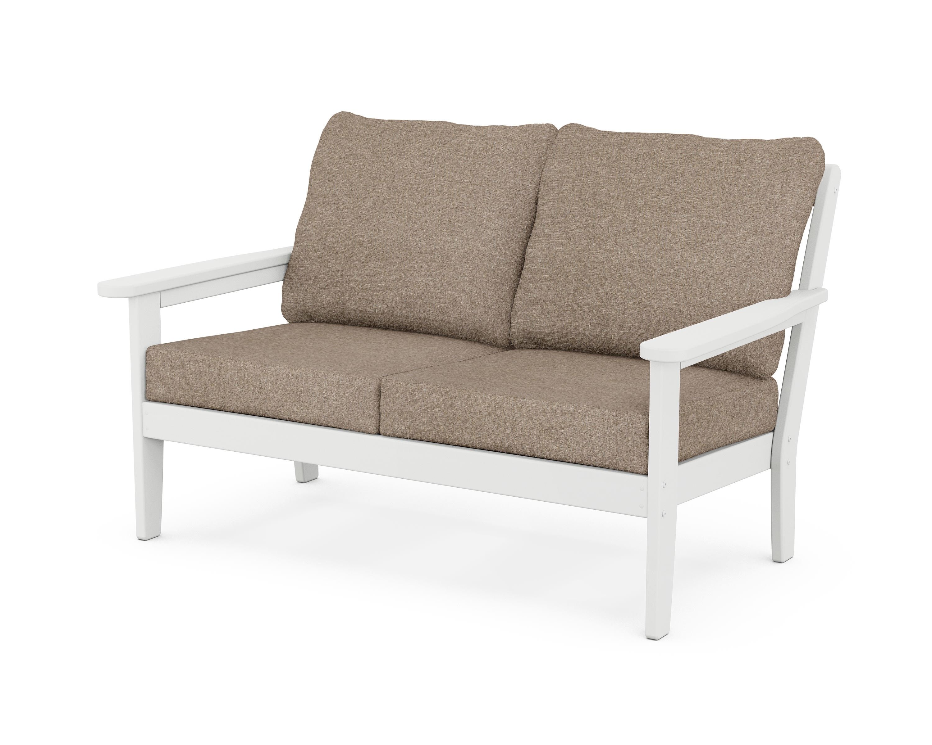 Country Living Cottage Deep Seating Loveseat in White / Spiced Burlap