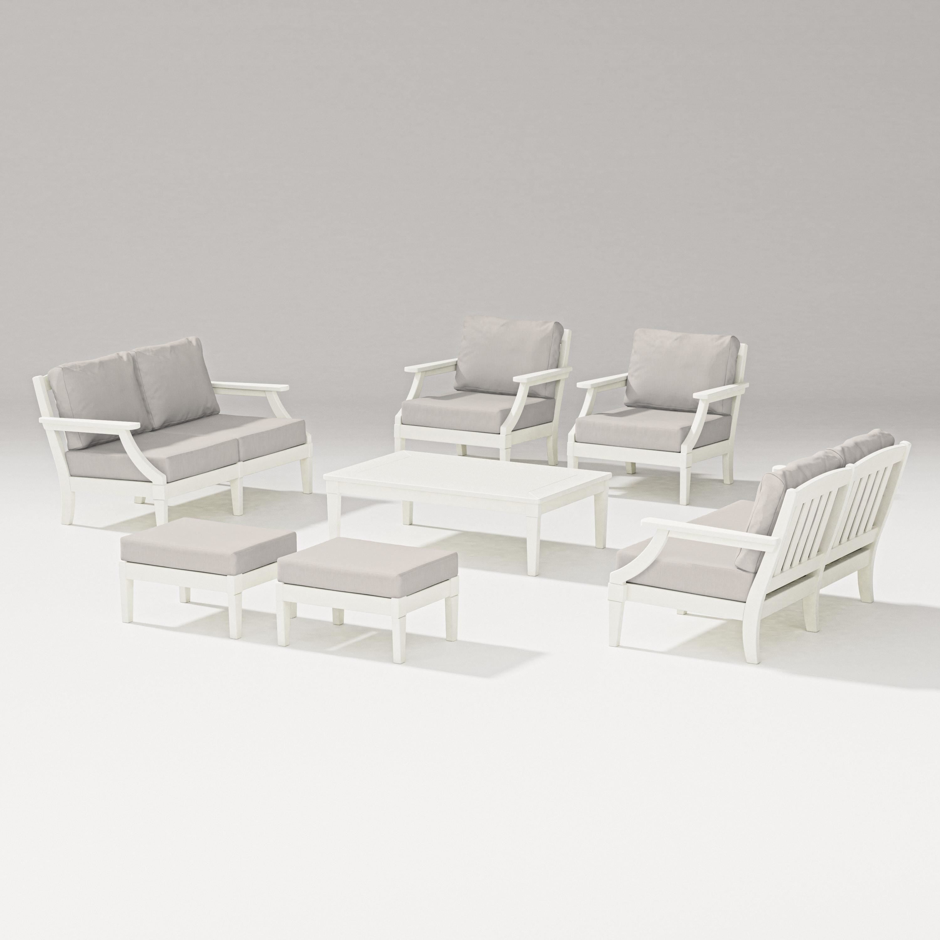 PW Designer Series Estate 7-Piece Lounge Loveseat Set in Vintage White / Cast Ash