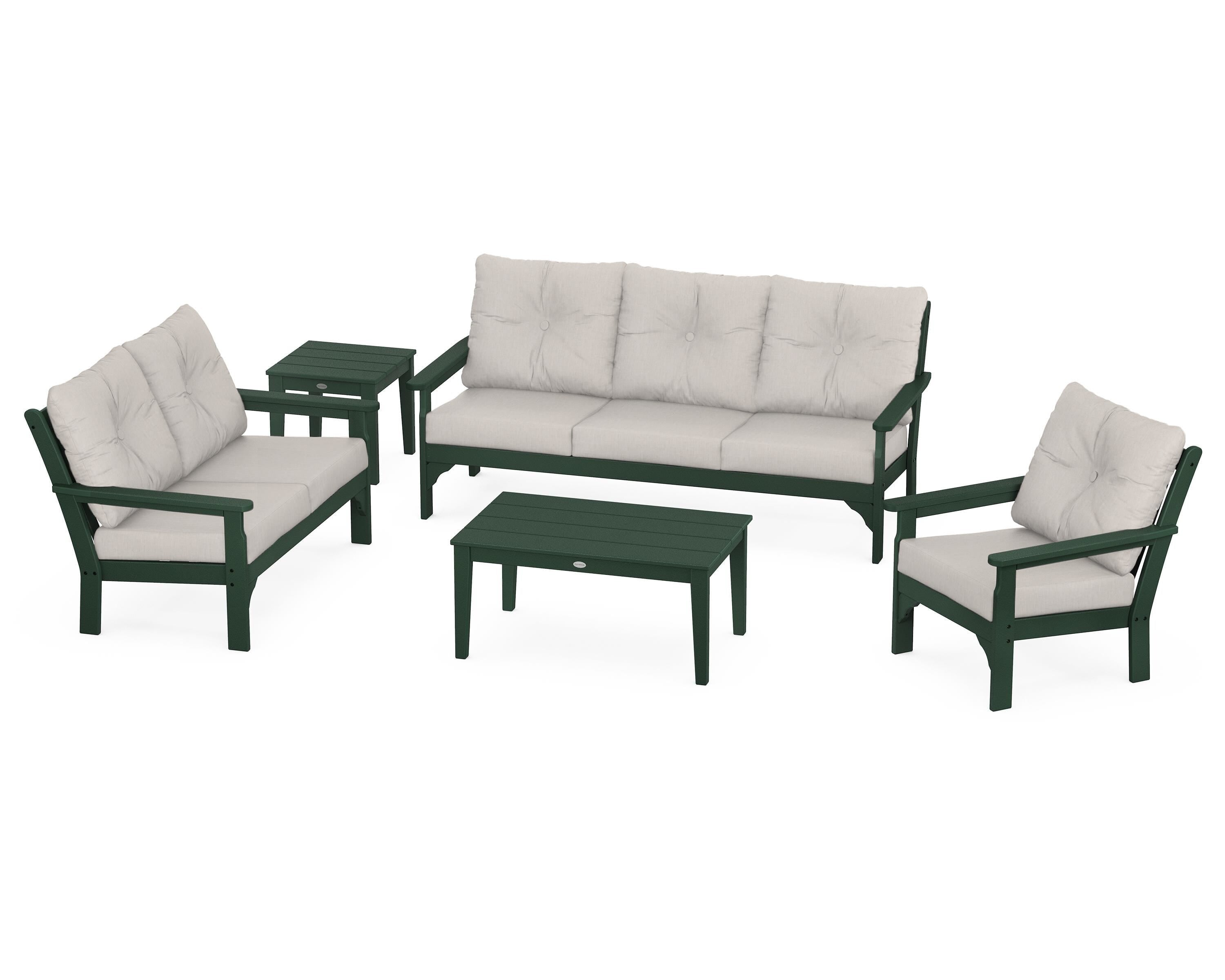 POLYWOOD® Vineyard 5 Piece Deep Seating Set in Green / Cast Ash