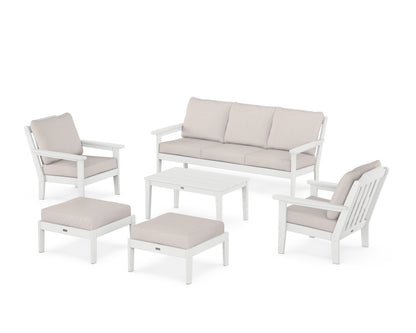 Country Living Cottage 6-Piece Lounge Sofa Set in White / Dune Burlap