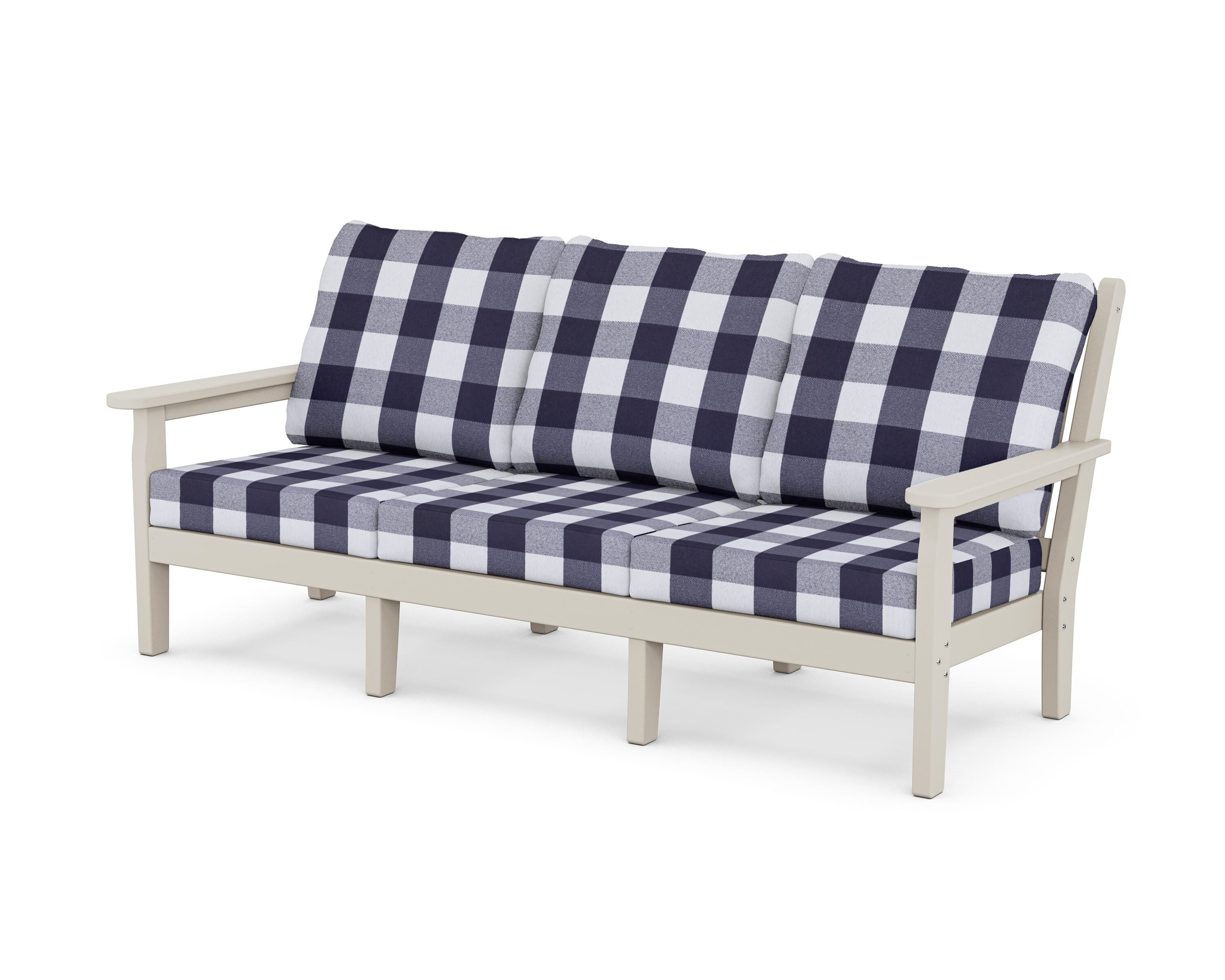 POLYWOOD® Chippendale Deep Seating Sofa in Sand / Buffalo Plaid Navy