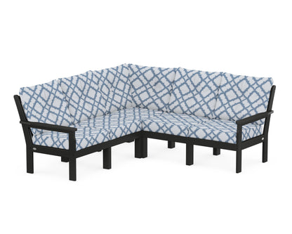 POLYWOOD® Vineyard 5-Piece Sectional in Black / Trellis Sky Blue