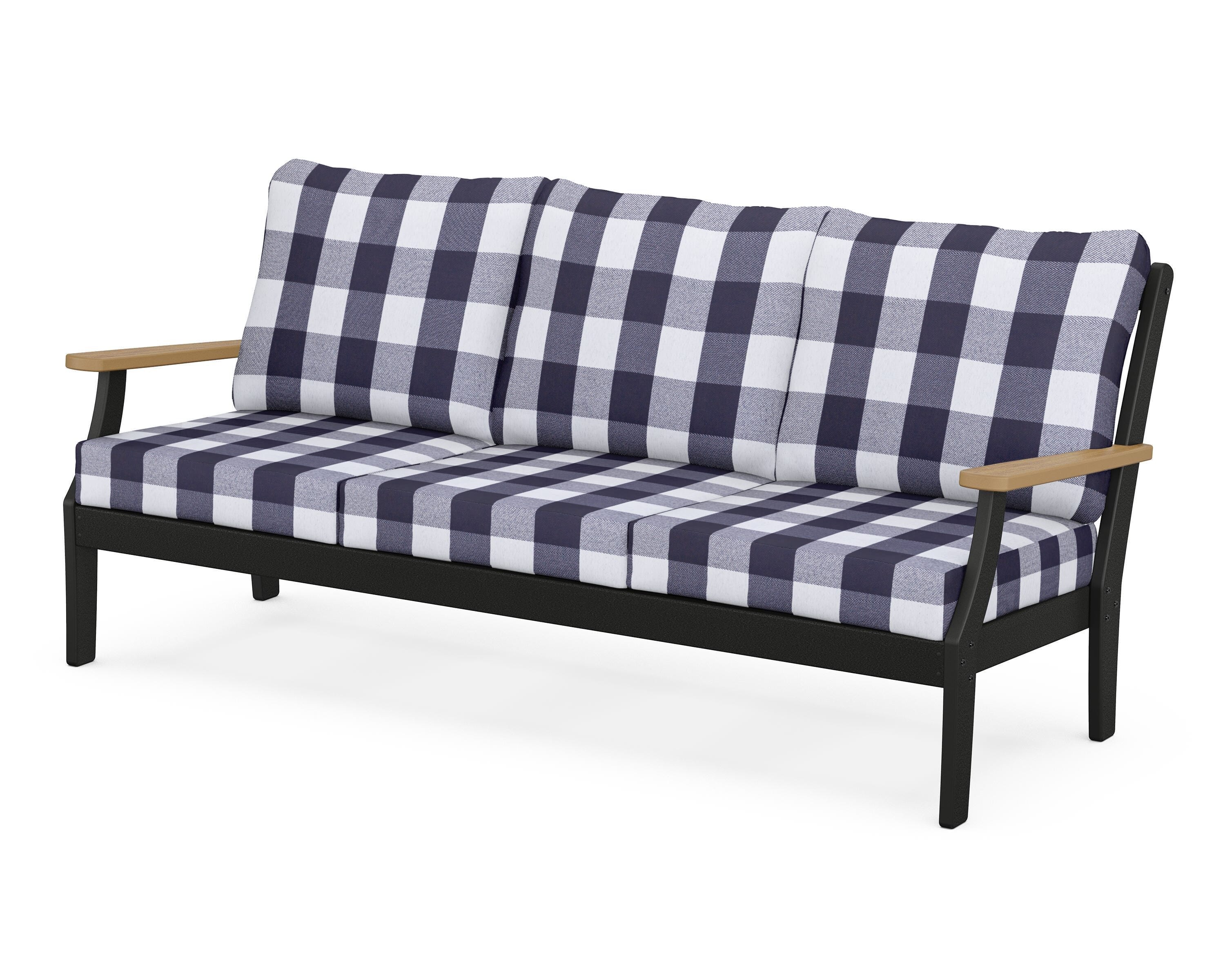 POLYWOOD® Braxton Deep Seating Sofa in Black / Natural / Buffalo Plaid Navy