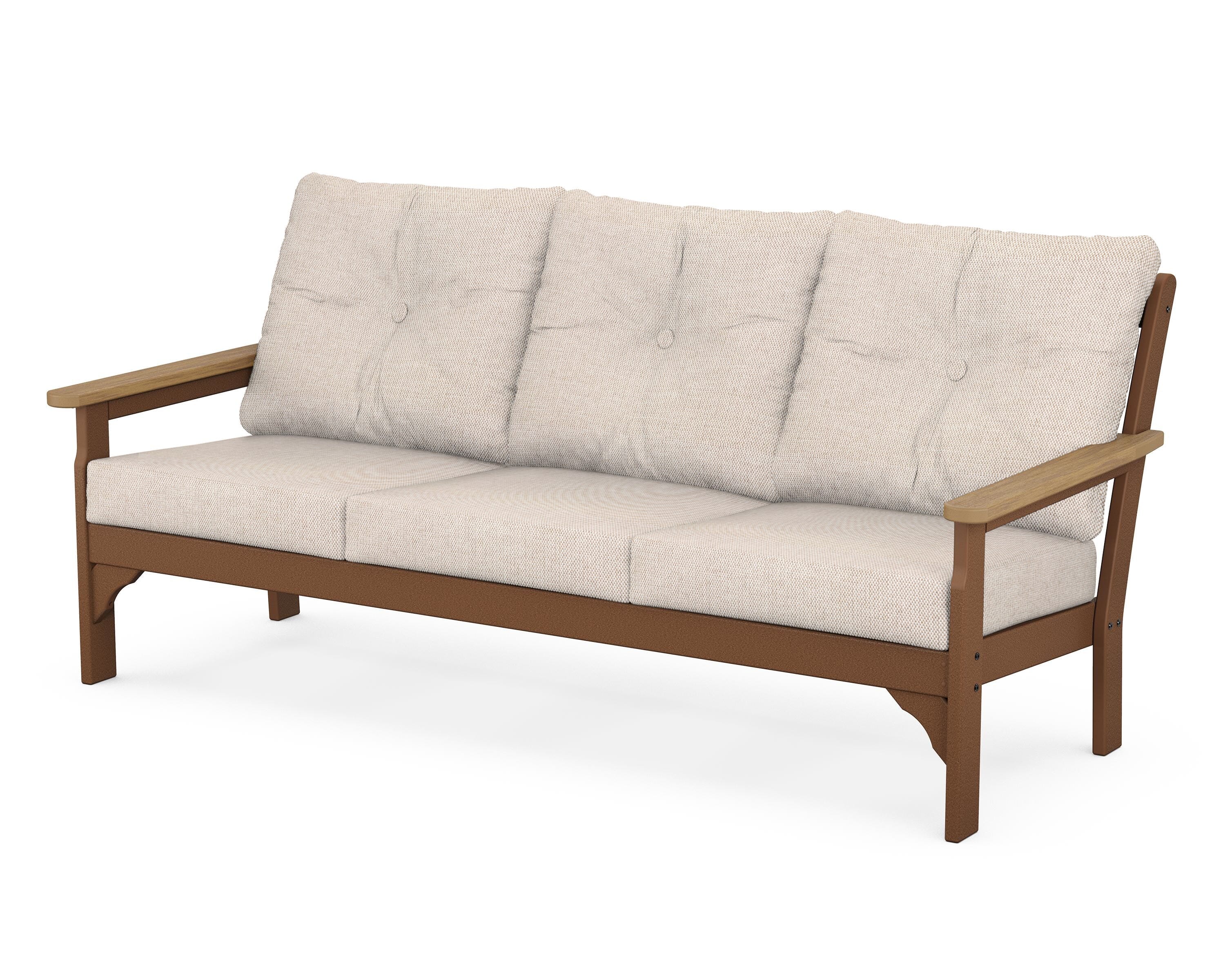 POLYWOOD® Vineyard Deep Seating Sofa in Teak / Natural / Blend Linen