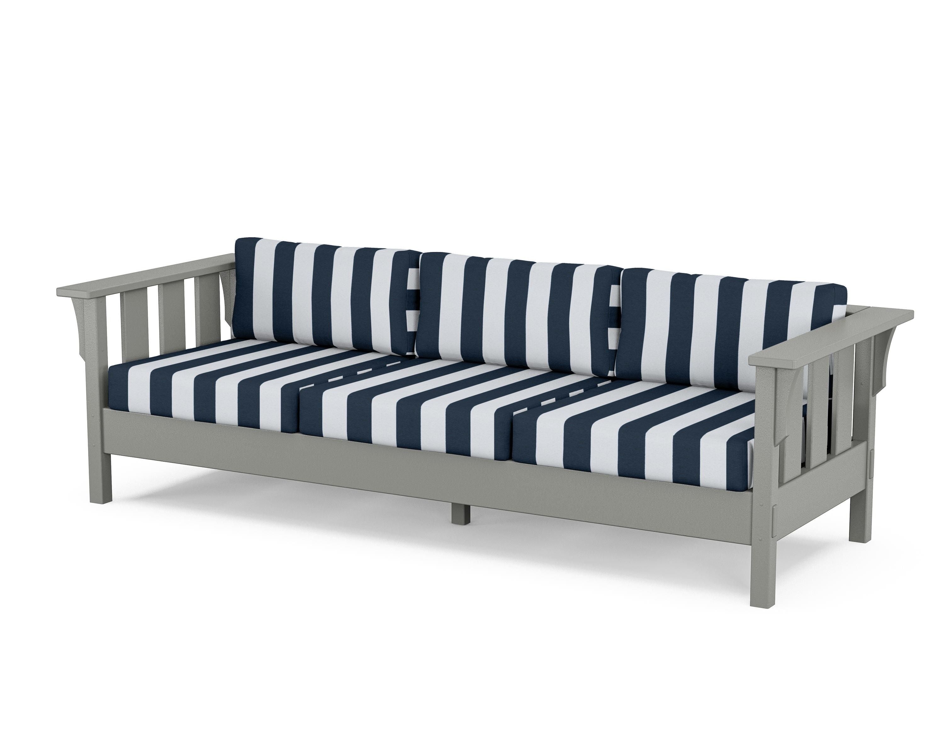 Martha Stewart by POLYWOOD® Acadia Deep Seating Sofa in Slate Grey / Cabana Stripe Marine Indigo