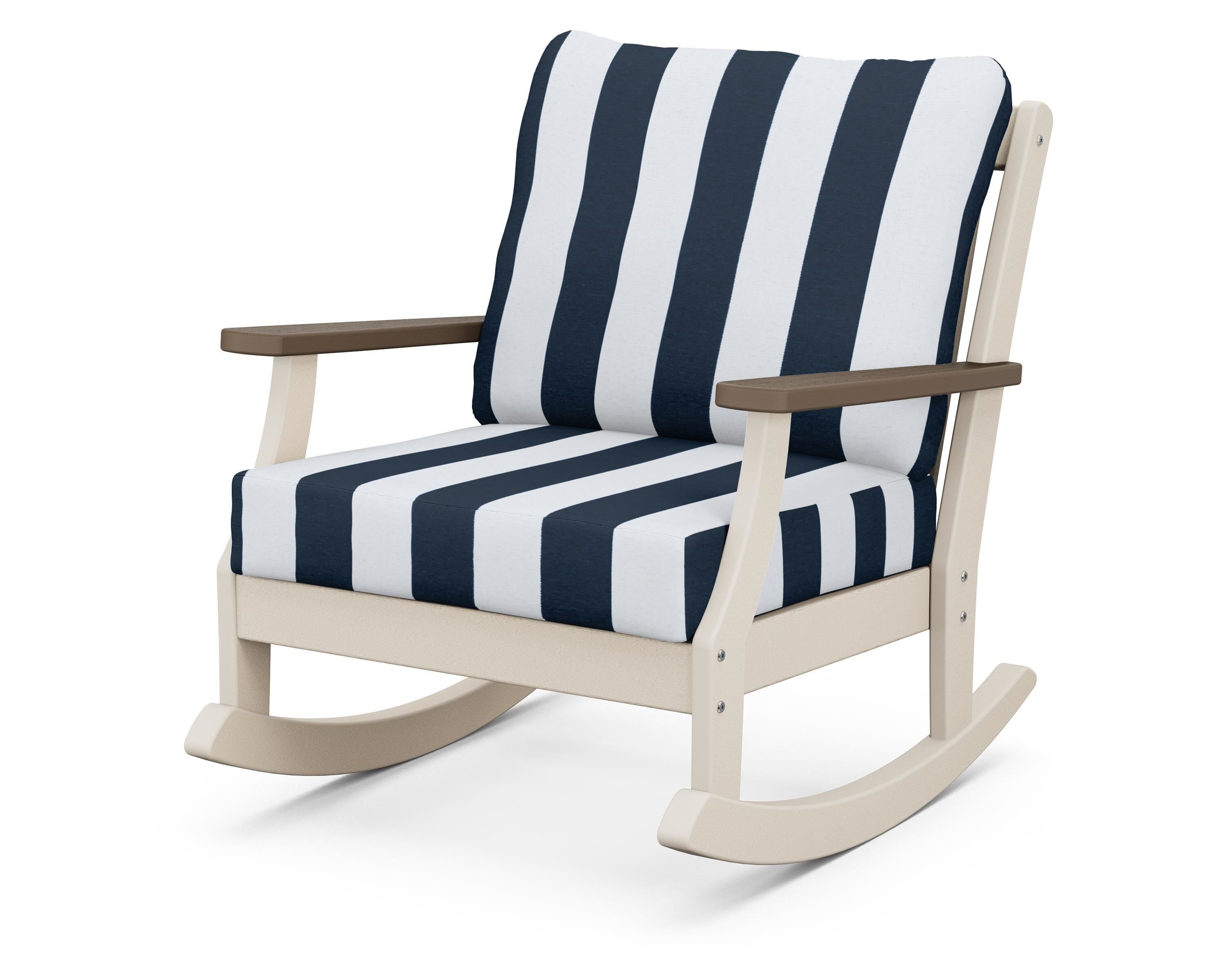 POLYWOOD® Braxton Deep Seating Rocking Chair in Sand / Kona / Cabana Stripe Marine Indigo