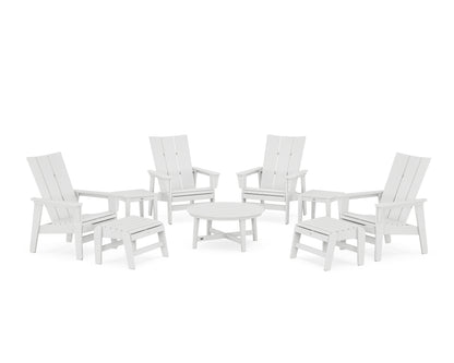 POLYWOOD® Modern Grand Upright Adirondack 9-Piece Conversation Set in White