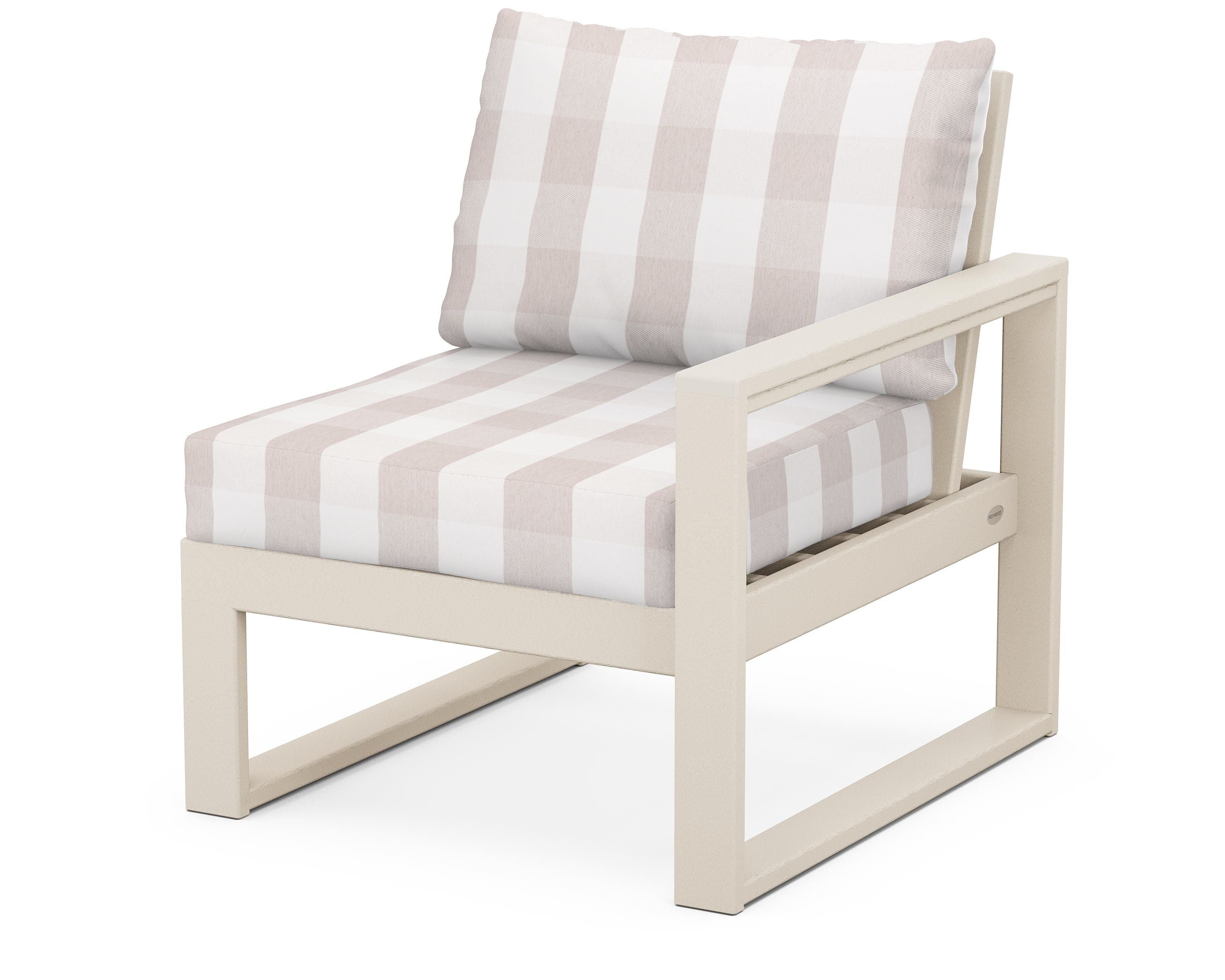 POLYWOOD® EDGE Modular Right Arm Chair in Sand / Buffalo Plaid Dune Burlap