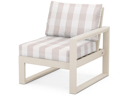 POLYWOOD® EDGE Modular Right Arm Chair in Sand / Buffalo Plaid Dune Burlap