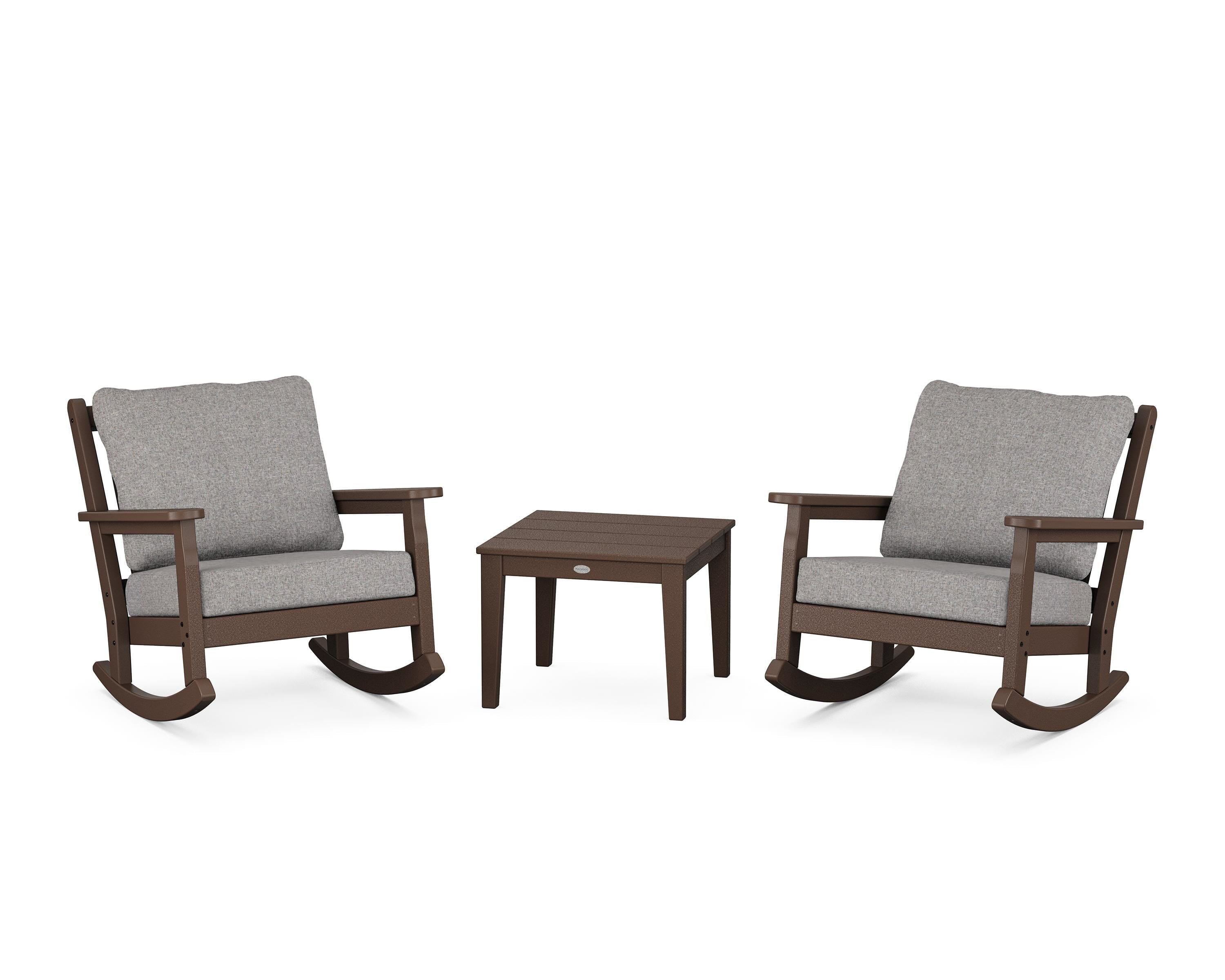 POLYWOOD® Chippendale 3-Piece Deep Seating Rocker Set in Mahogany / Grey Mist