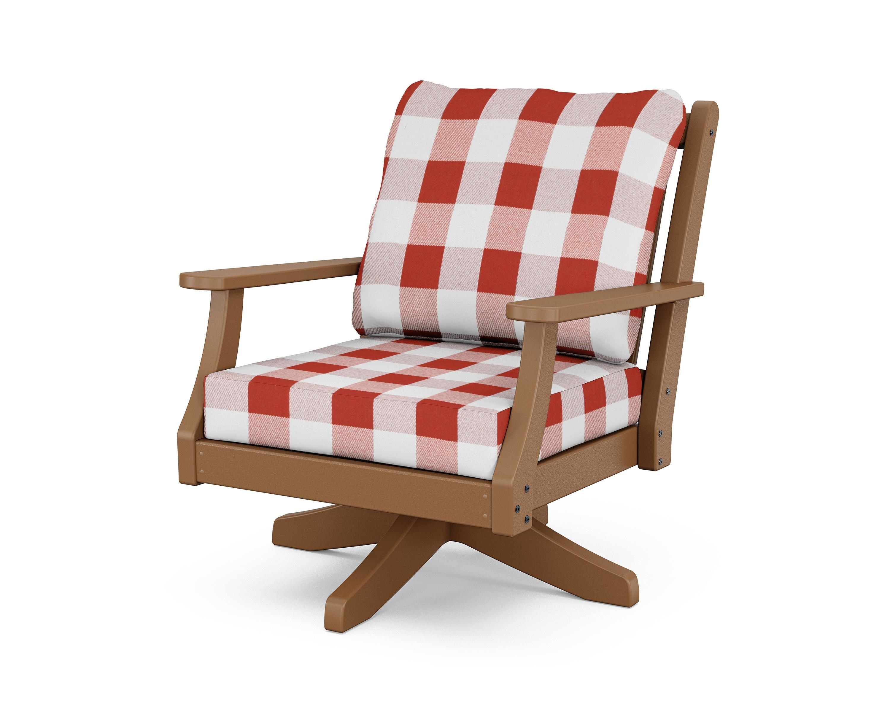 Country Living Wovendale Deep Seating Swivel Chair in Teak / Buffalo Plaid Crimson