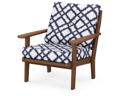 POLYWOOD® Lakeside Deep Seating Chair in Teak / Trellis Navy