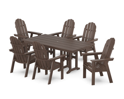 POLYWOOD® Vineyard Curveback Adirondack Chair 7-Piece Farmhouse Dining Set in Mahogany