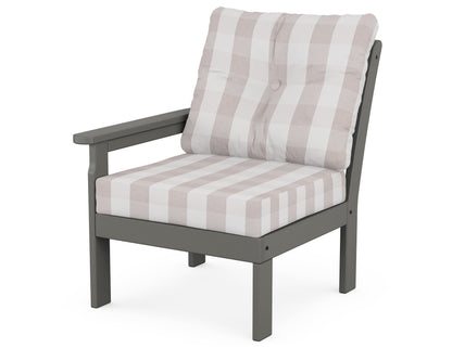 POLYWOOD® Vineyard Modular Left Arm Chair in Slate Grey / Buffalo Plaid Dune Burlap