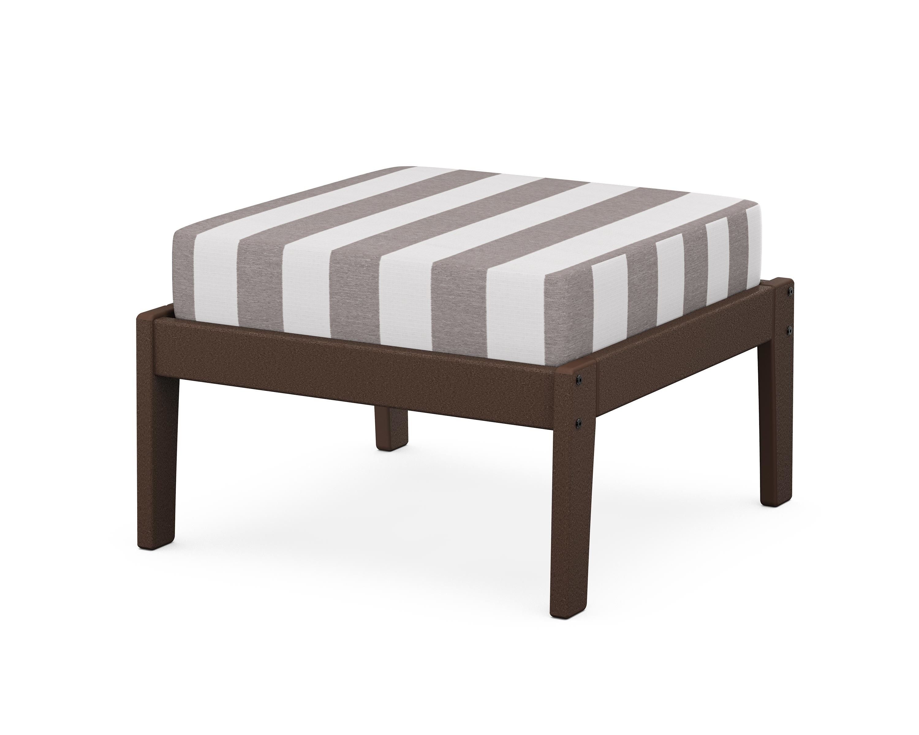Unbranded Deep Seating Ottoman in Mahogany / Cabana Stripe Grey Mist