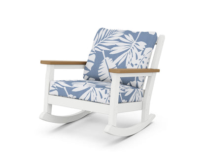 POLYWOOD® Chippendale Deep Seating Rocking Chair in White / Natural / Leaf Sky Blue