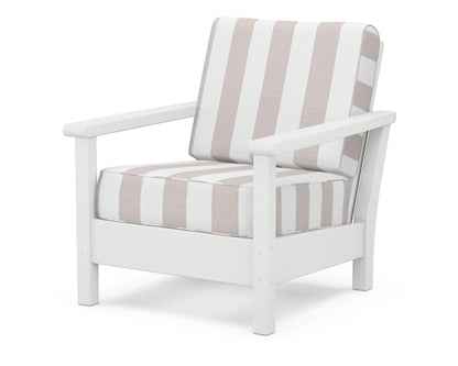POLYWOOD® Harbour Deep Seating Chair in White / Cabana Stripe Dune Burlap