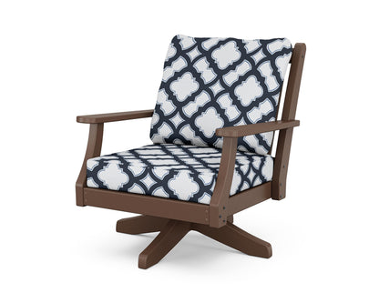 Country Living Wovendale Deep Seating Swivel Chair in Mahogany / Trellis Marine Indigo