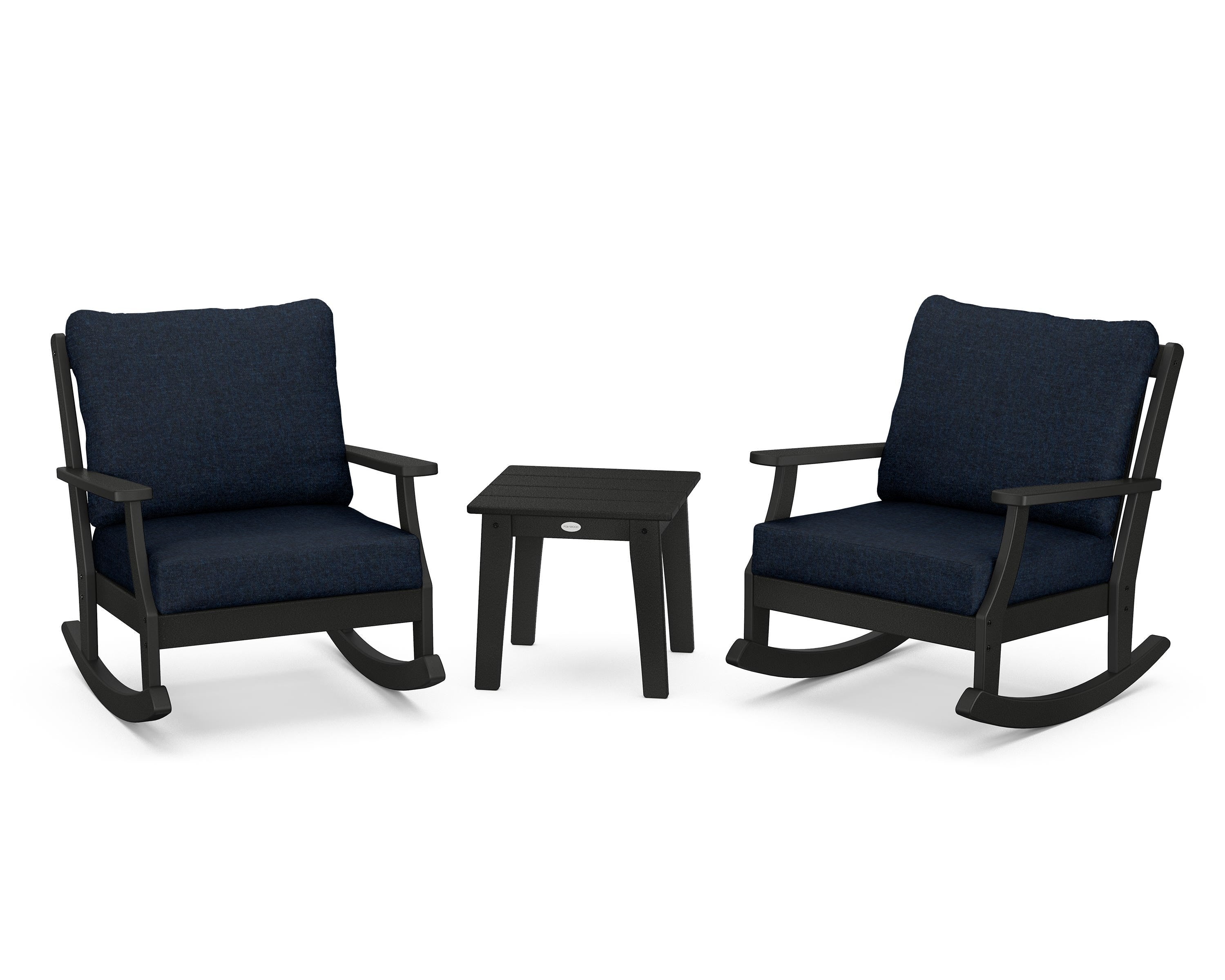 POLYWOOD® Braxton 3-Piece Deep Seating Rocker Set in Black / Marine Indigo